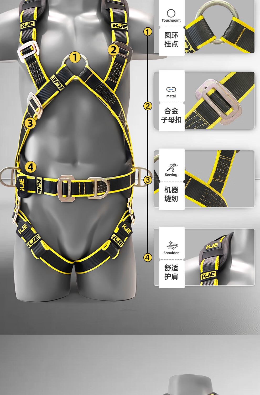 哐唧风力发电高空作业坠落防护全身安全带五点式双钩带缓冲包