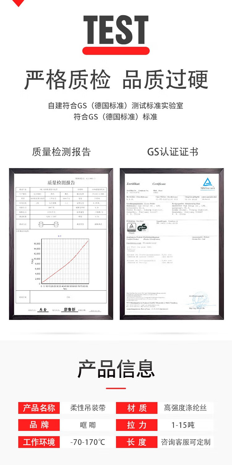 TLE腾力彩色起重吊带工业柔性吊装带双扣3吨5T双环眼工业吊车拖车带