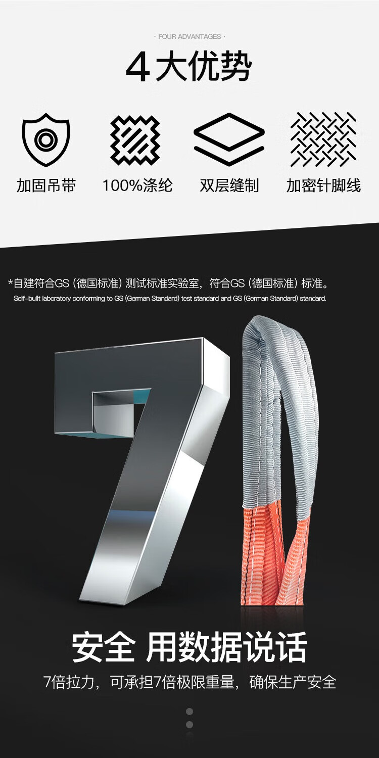 国标扁平彩色标准吊装带起重吊带工业吊车叉车涤纶7倍破断腾力