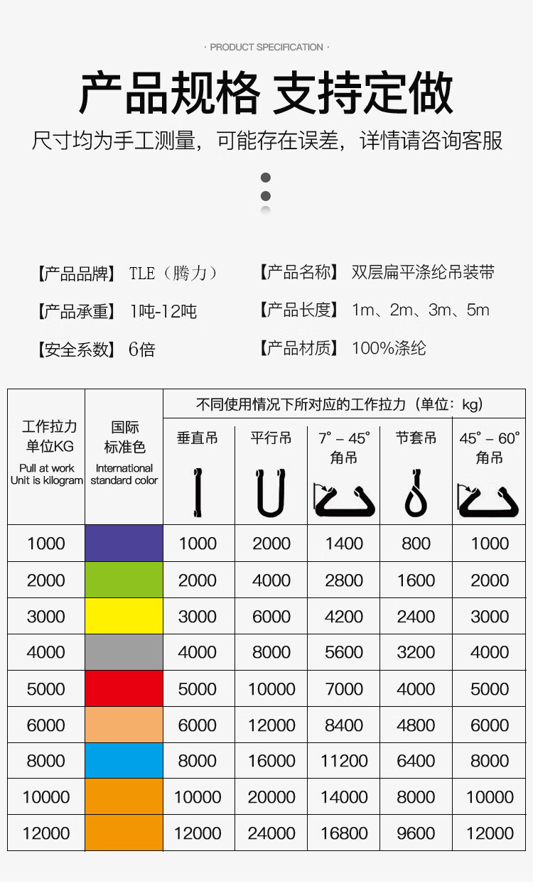 腾力吊装带起重吊带国标3吨5吨彩色涤纶扁平行车叉车工业吊车6倍