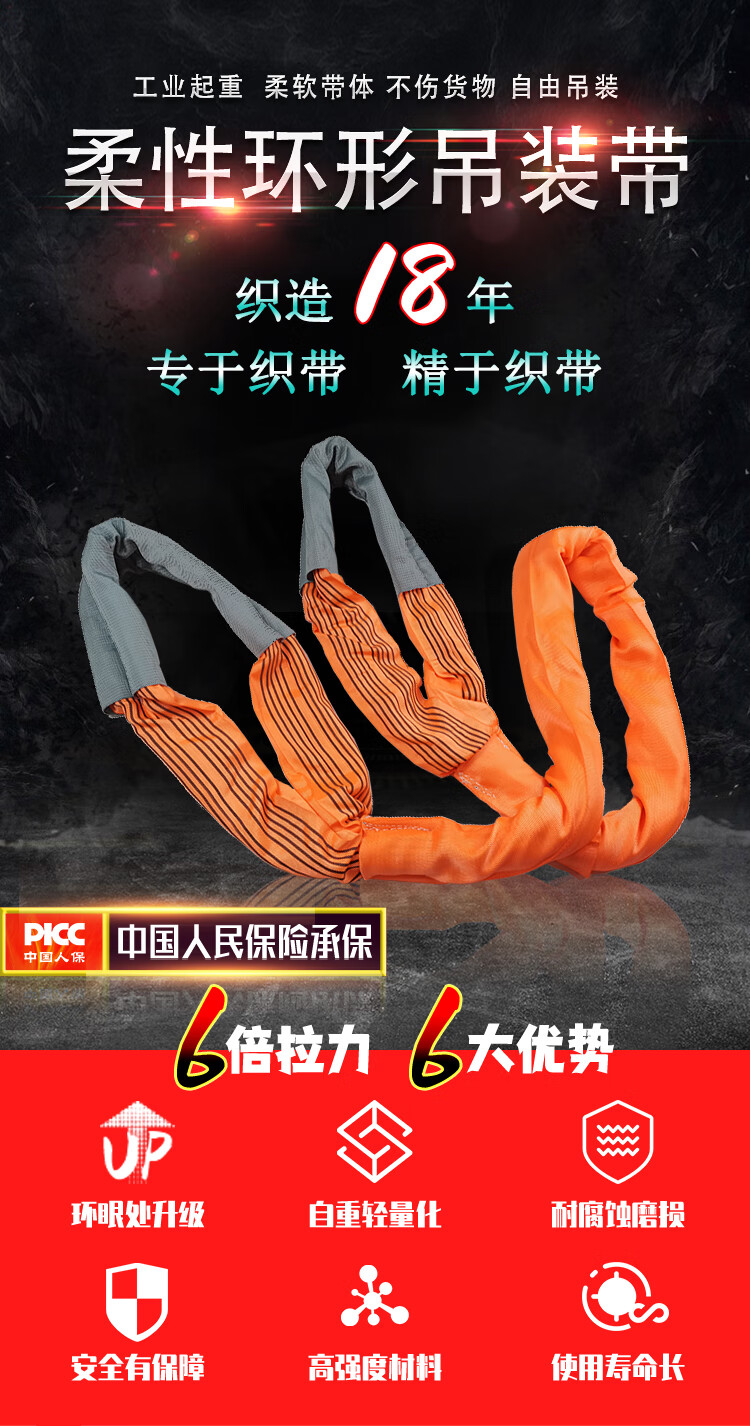 TL-LIFT彩色起重吊装带工业柔性吊带国标双扣5T双环眼工业吊车拖车带腾力